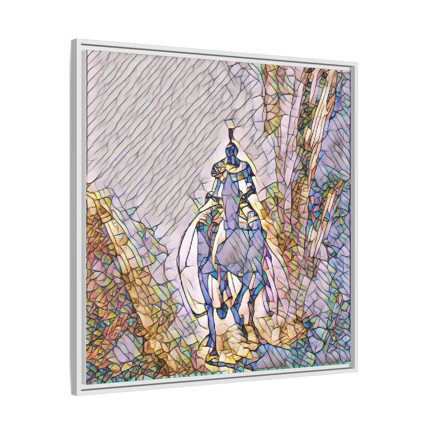 Stained-Glass Knight Matte Framed Canvas Wall Art