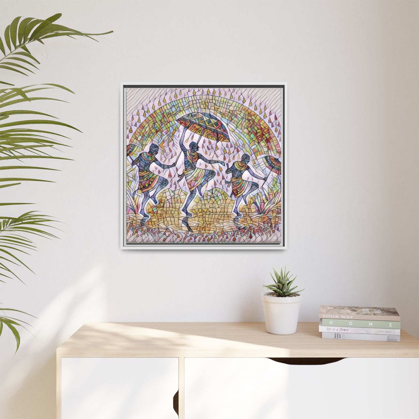 Framed Canvas Art — Colorful African Dance Mosaic