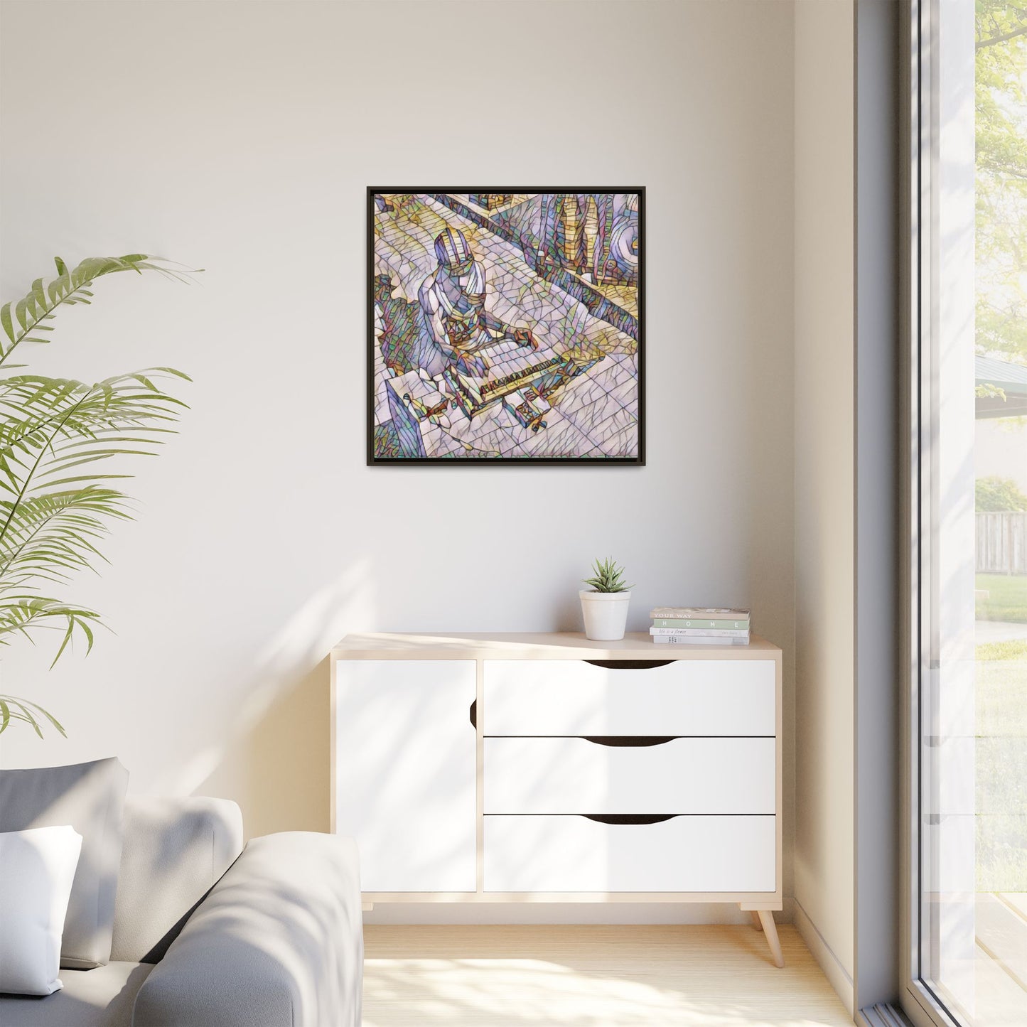 Abstract DJ Skateboarder Matte Framed Canvas – Colorful Urban Music Art Print
