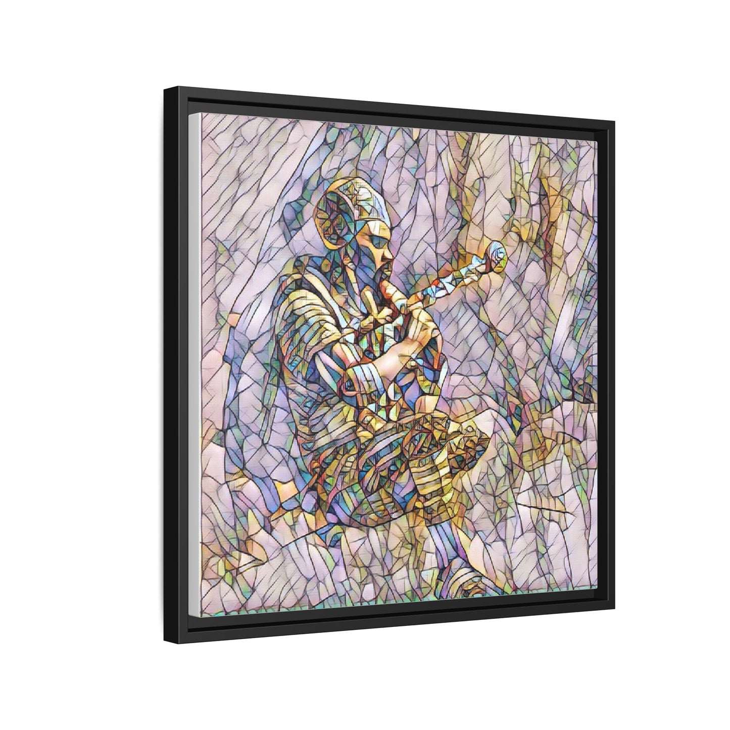 Celtic Piper Framed Matte Canvas — Stained-Glass Style Highland Bagpiper Art