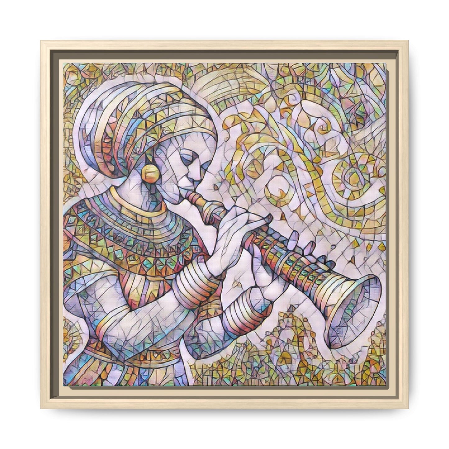 Egyptian Flutist Mosaic Matte Canvas Framed Art