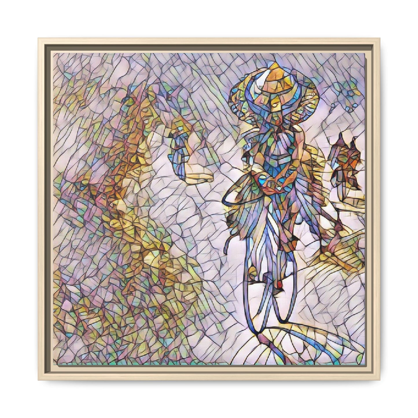 Abstract Cyclist Stained-Glass Art Print — Framed Matte Canvas