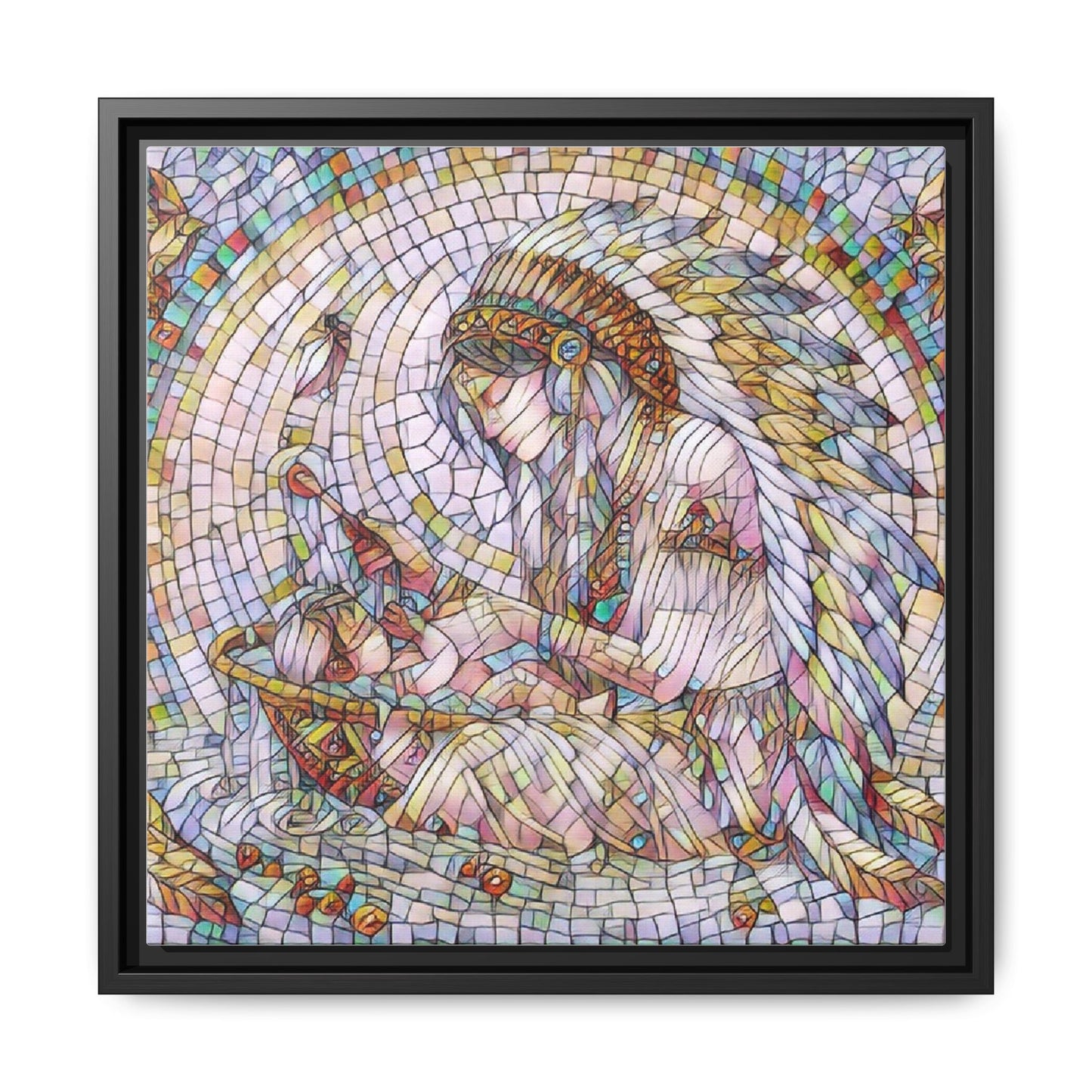 Framed Mosaic Native Mother & Child Matte Canvas Art