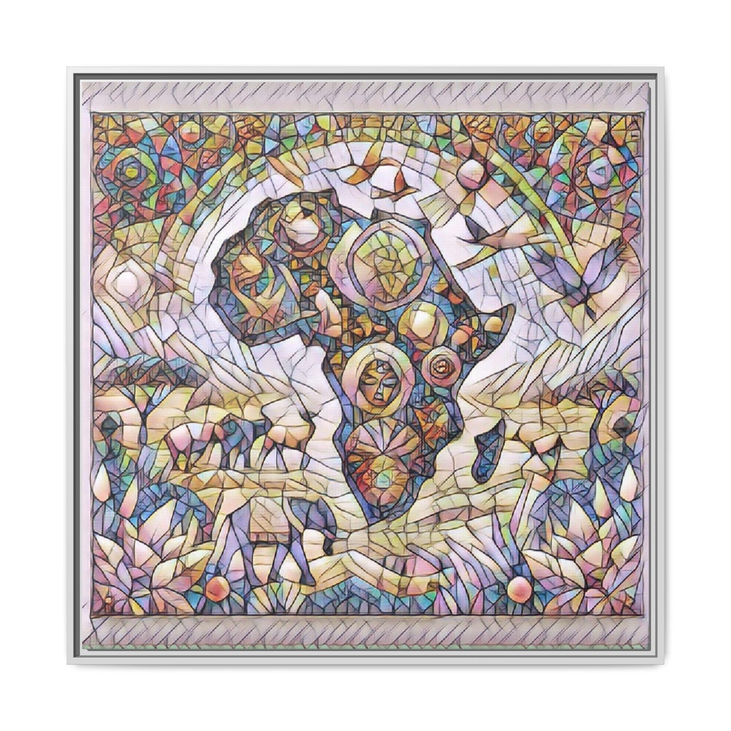 Abstract Mosaic Africa Framed Canvas — Colorful Stained-Glass Wall Art