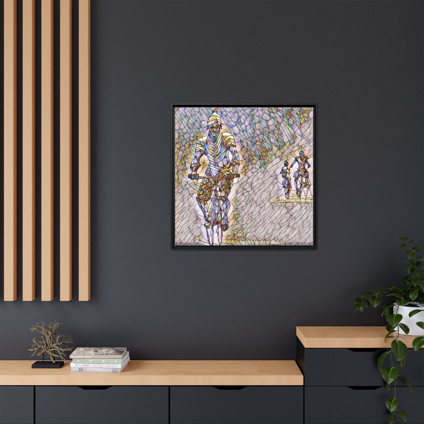 Cyclists Mosaic Matte Canvas Framed Wall Art