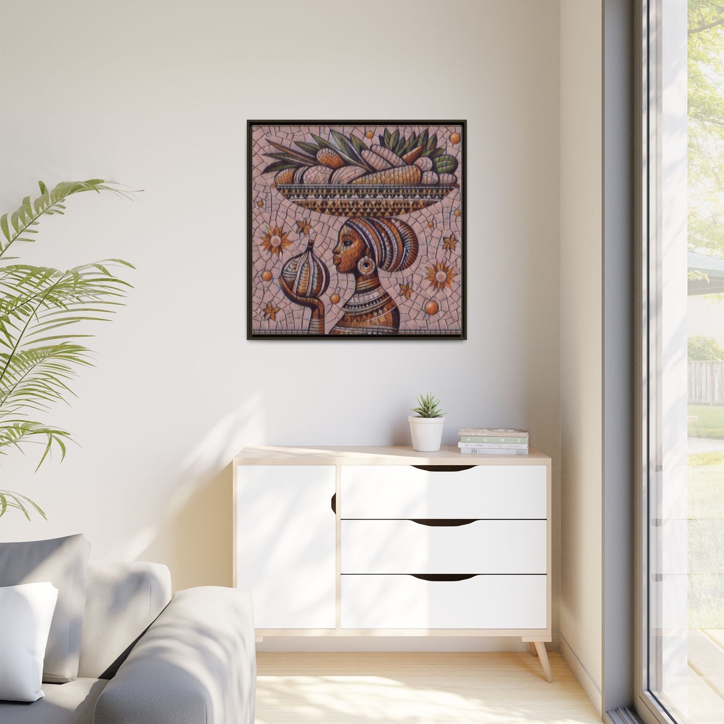 Egyptian Mosaic Goddess Matte Framed Canvas Wall Art