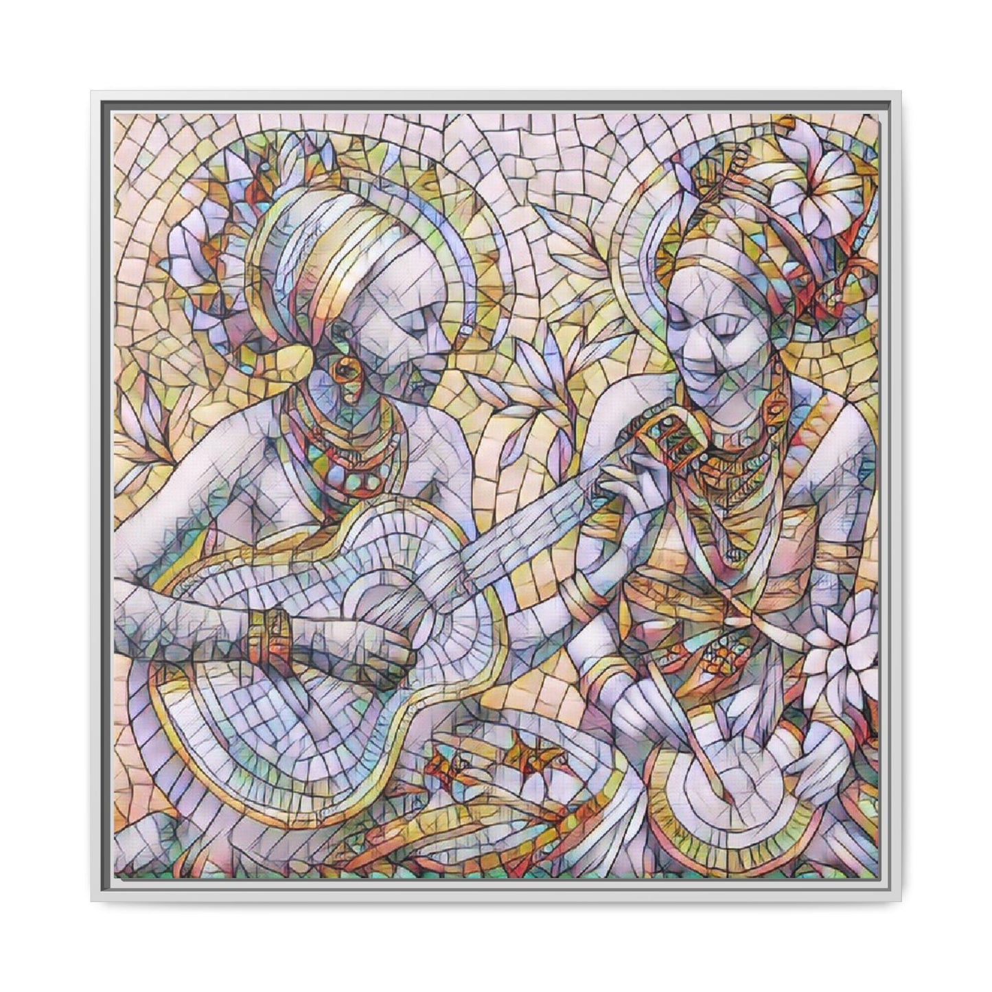 Framed Canvas Art – Colorful Mosaic Musicians Wall Decor