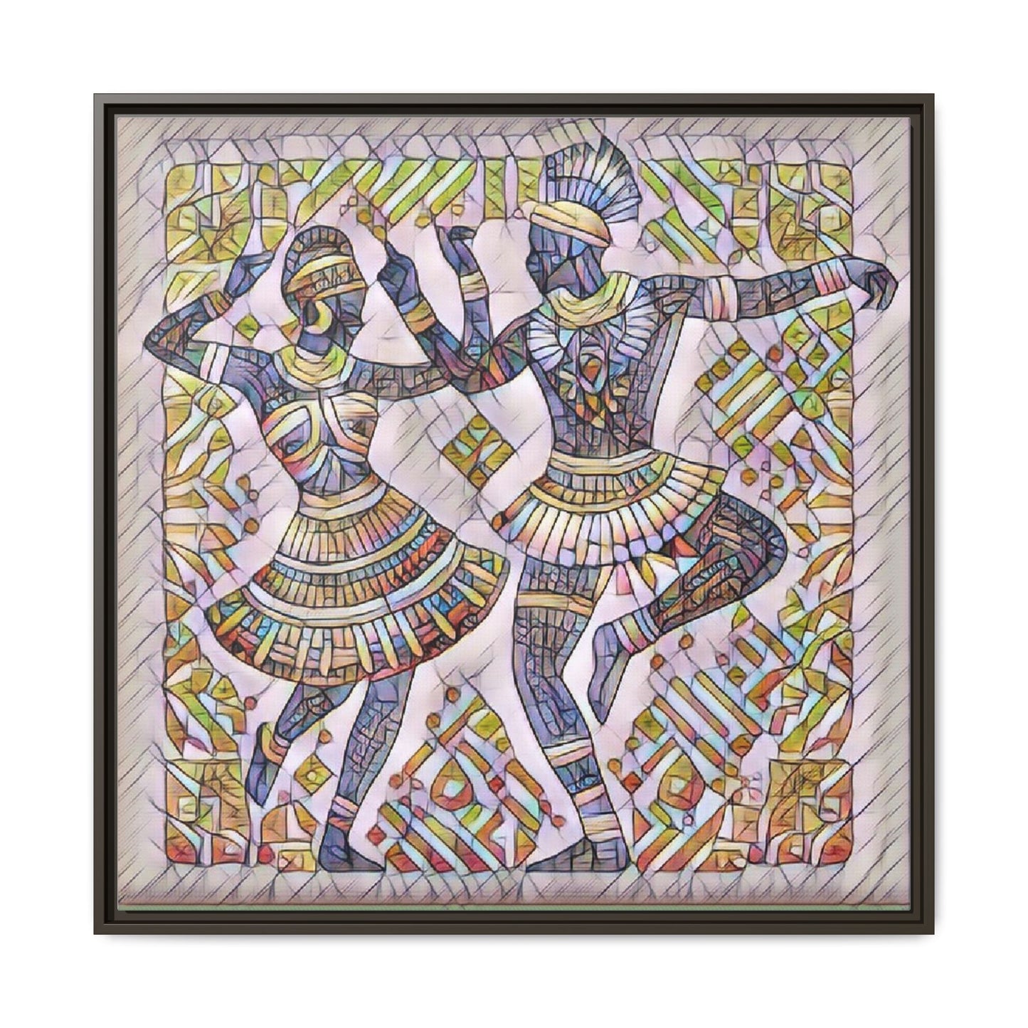 Framed Matte Canvas Print — Colorful Tribal Dancers Wall Art