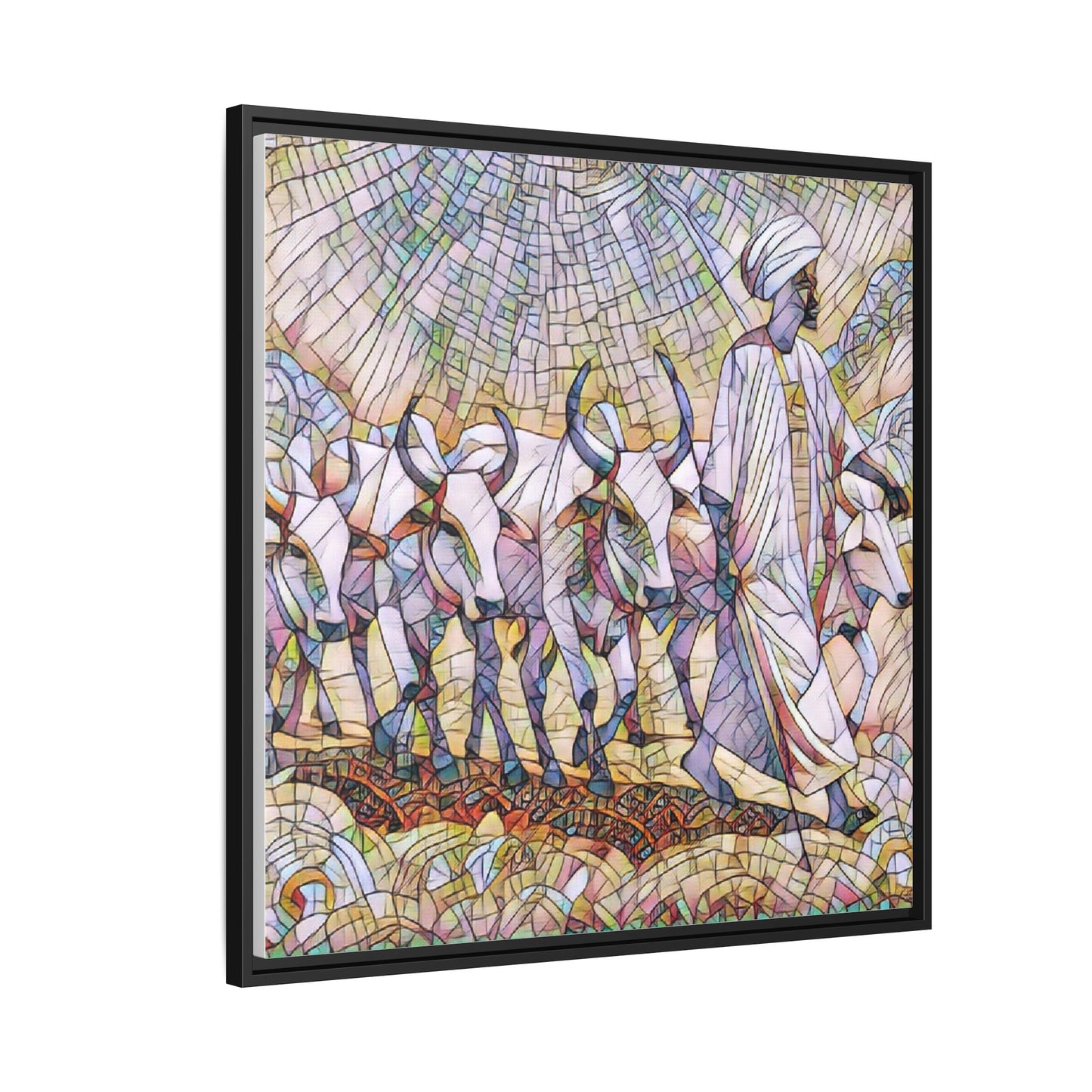 Framed Matte Canvas Art — African Herdsman Mosaic Print