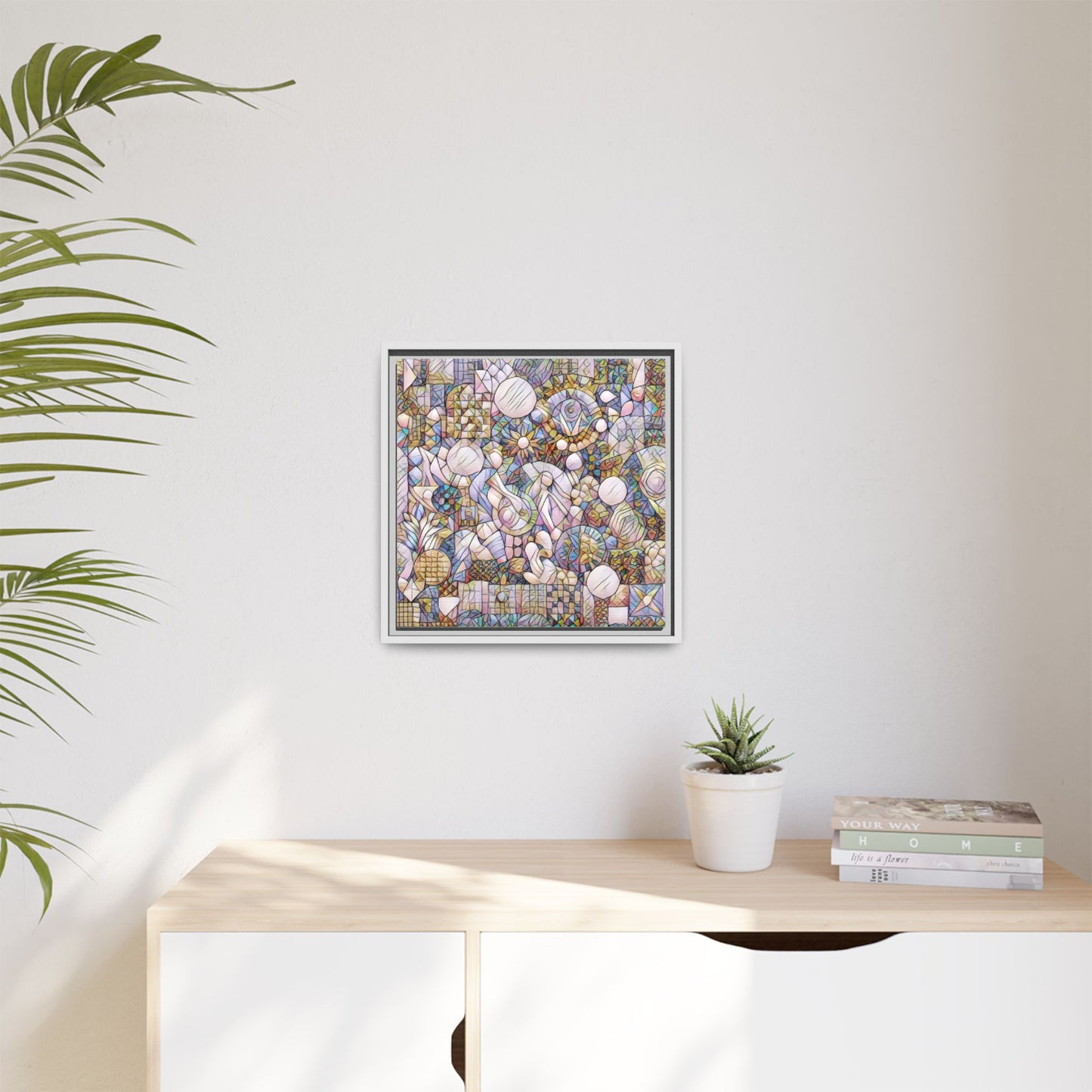 Abstract Geometric Mosaic Framed Canvas — Multicolor Modern Wall Art