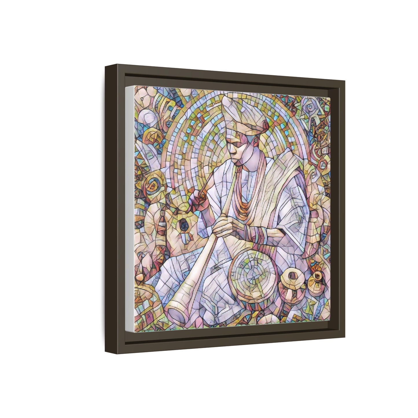 Framed Matte Canvas Print — African Drummer Mosaic Art