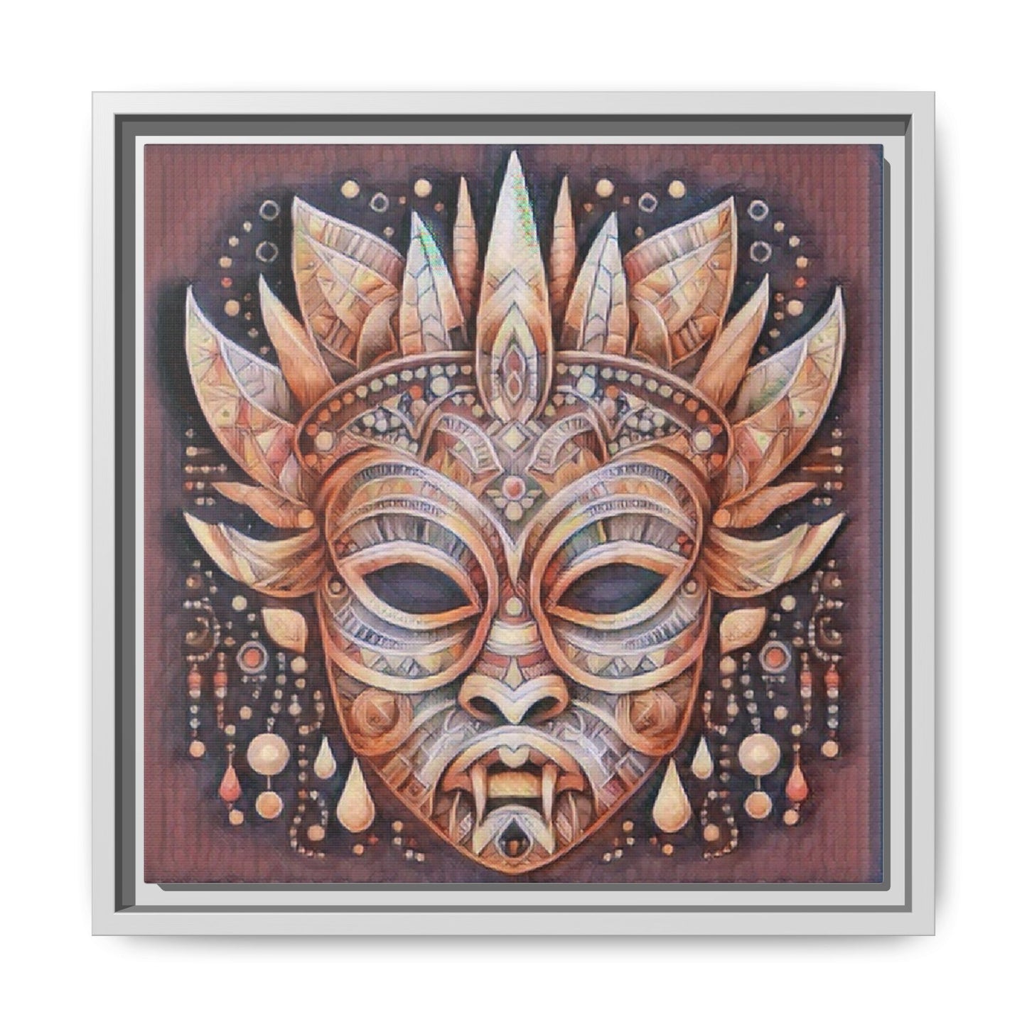 Tribal Sun Mask Framed Canvas Art — Boho Ethnic Wall Decor