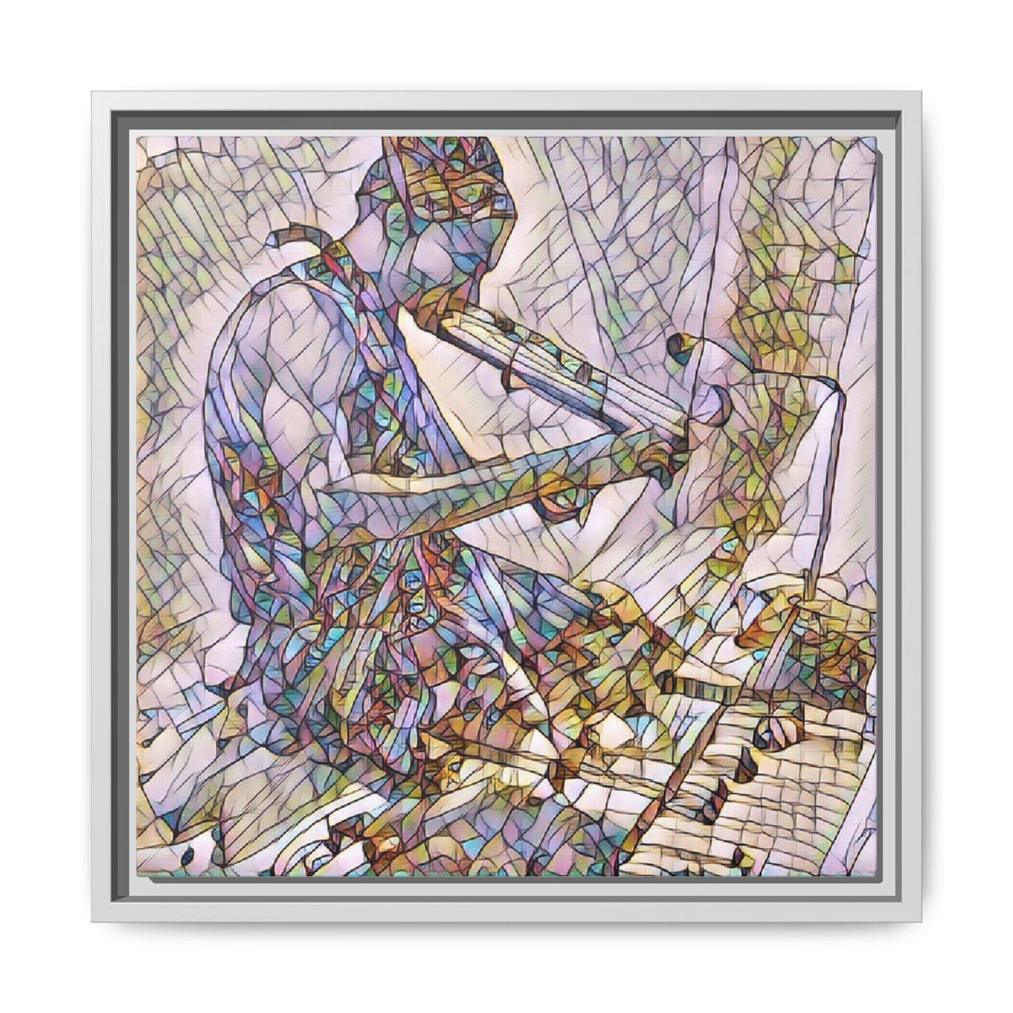 Abstract Violinist Matte Framed Canvas – Colorful Musical Art Print