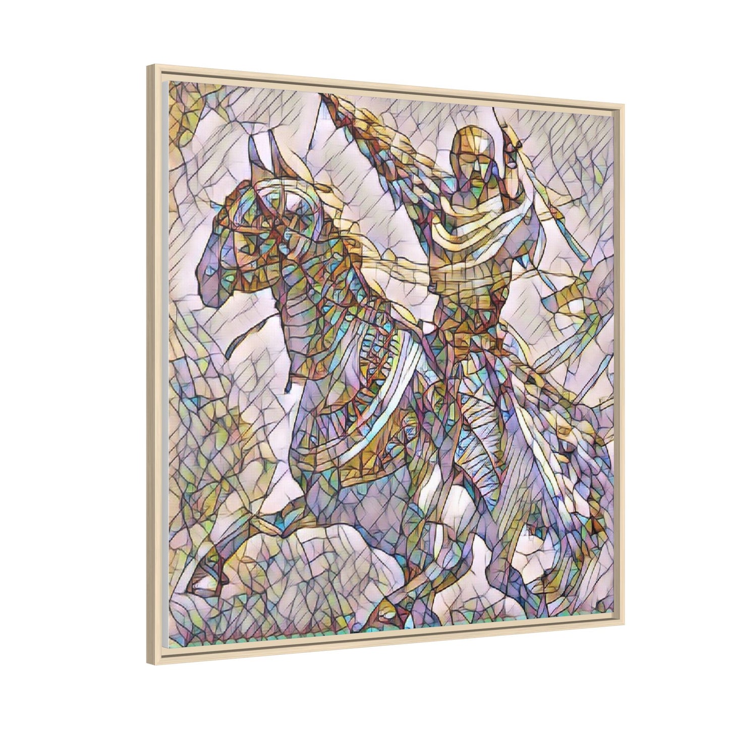 Framed Matte Canvas Print — Stained Glass Knight on Horse Artwork