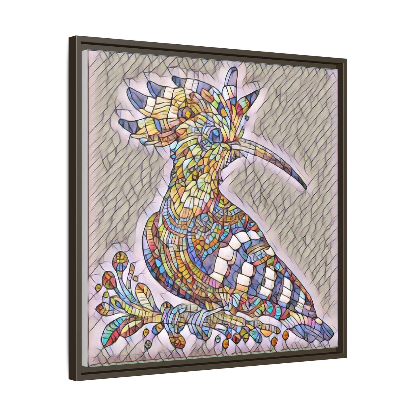 Colorful Mosaic Bird Matte Framed Canvas Wall Art
