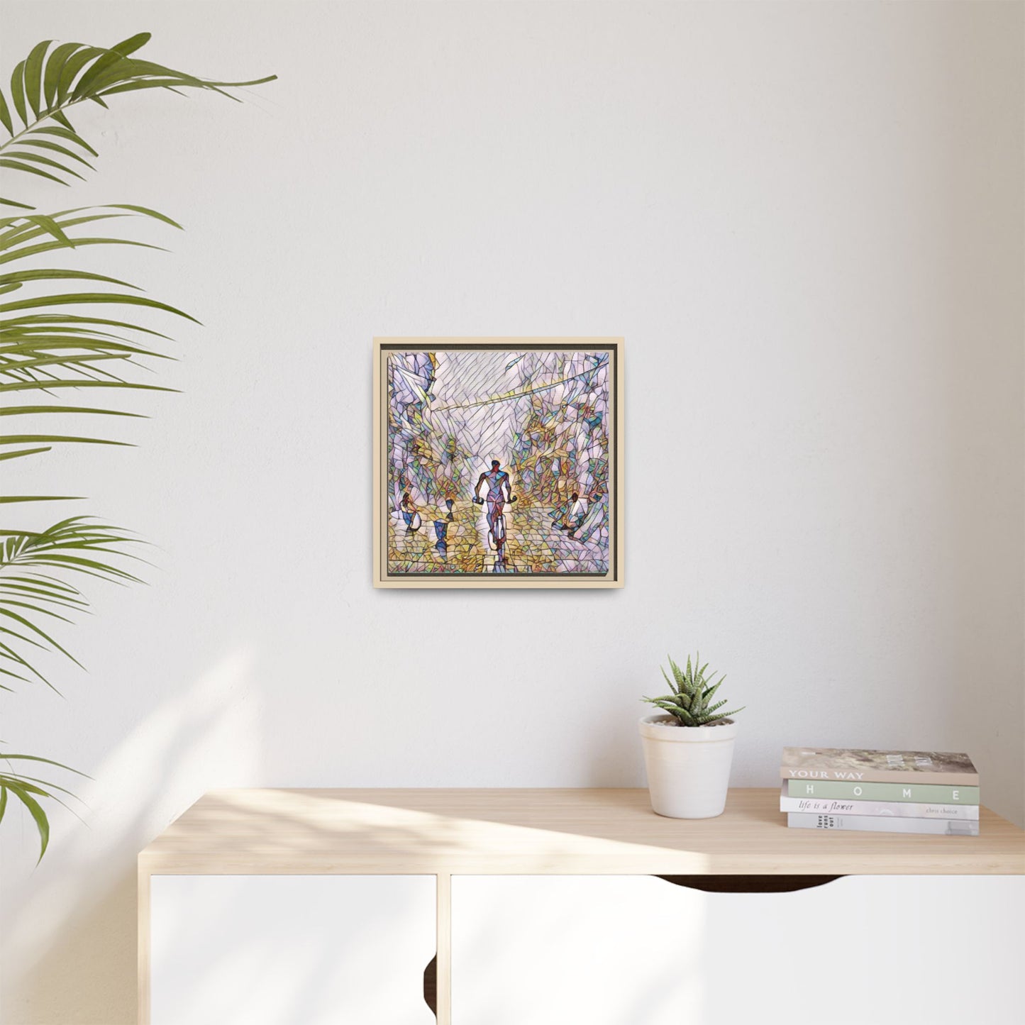 Cyclist Stained-Glass Matte Canvas Framed Wall Art