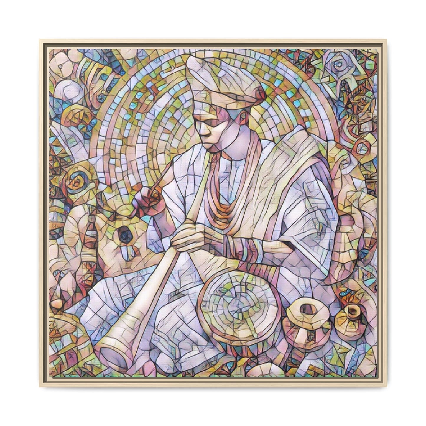 Framed Matte Canvas Print — African Drummer Mosaic Art