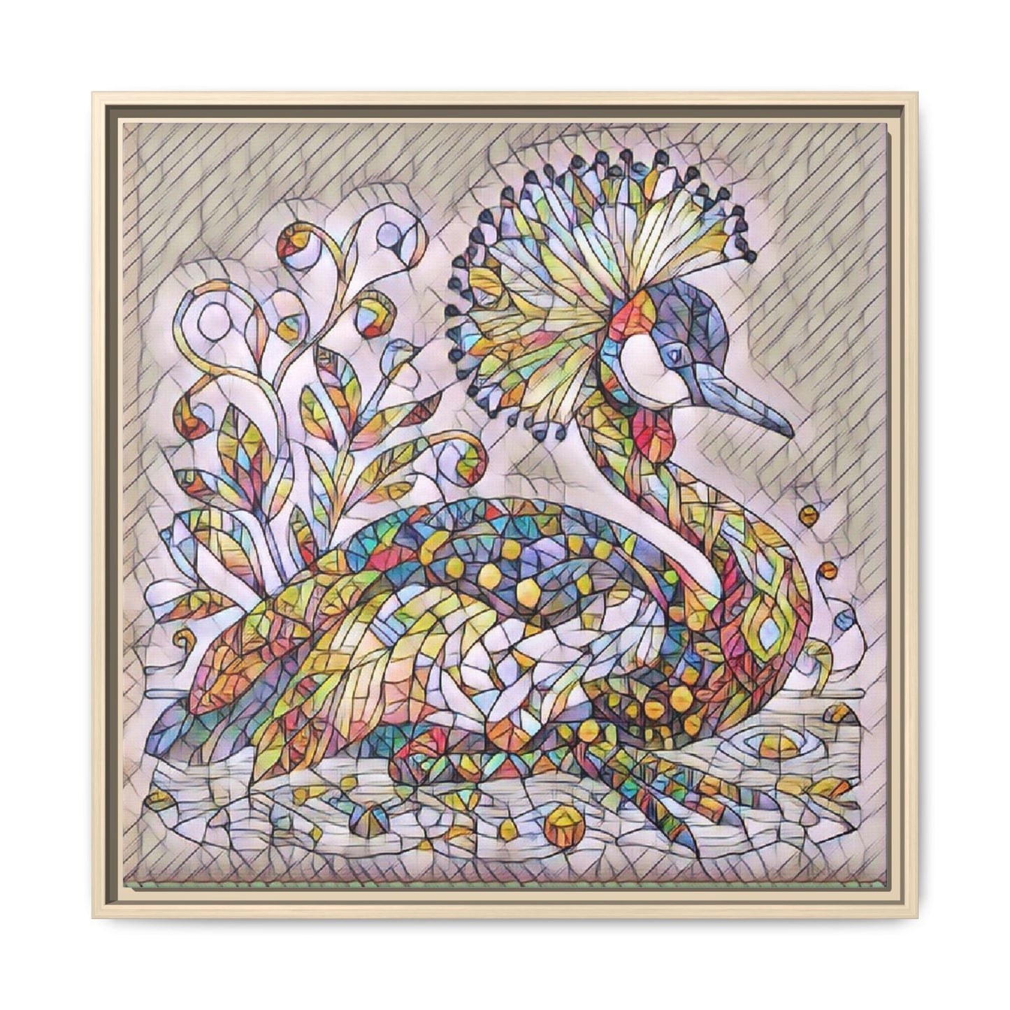 Colorful Peacock Mosaic Framed Canvas Art