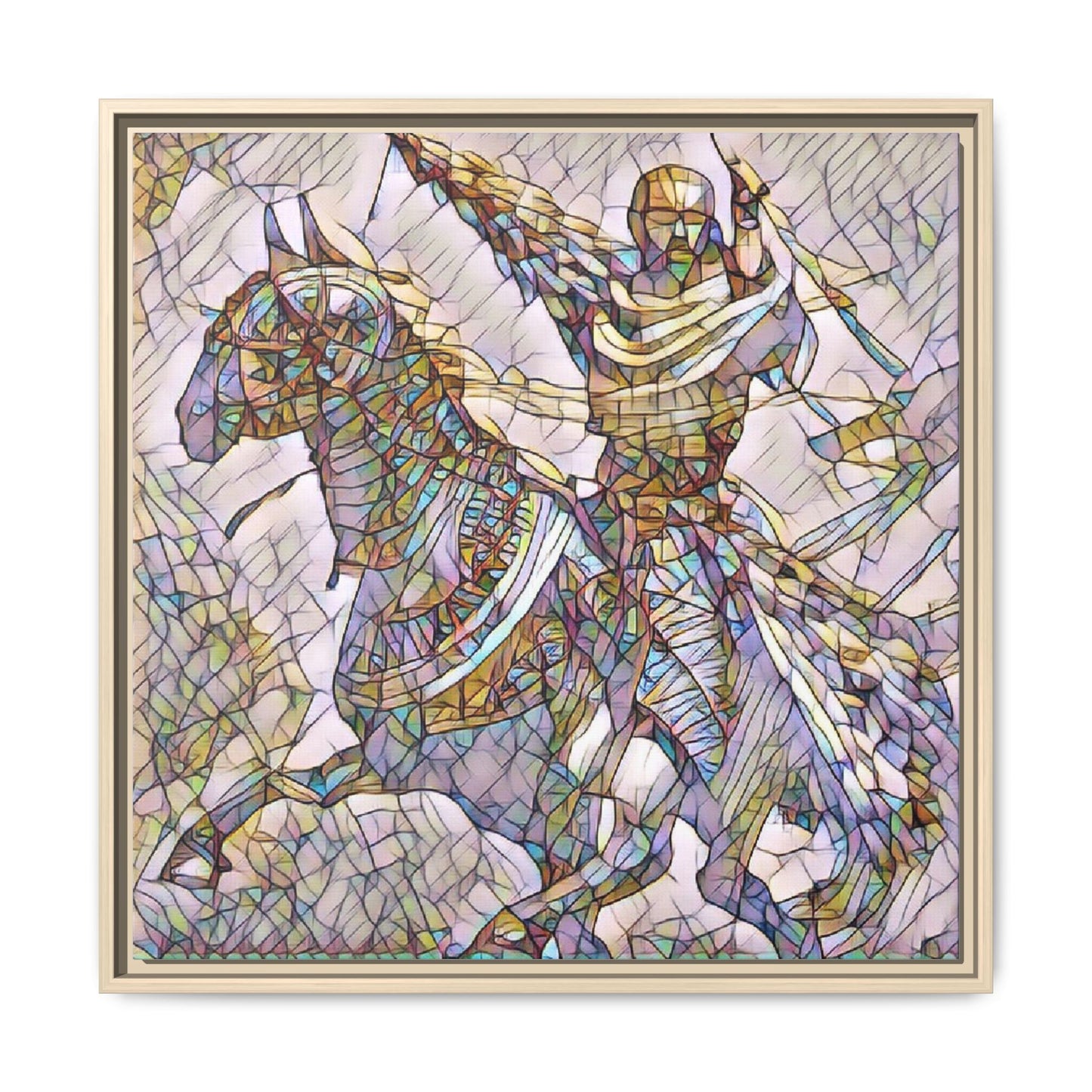 Framed Matte Canvas Print — Stained Glass Knight on Horse Artwork
