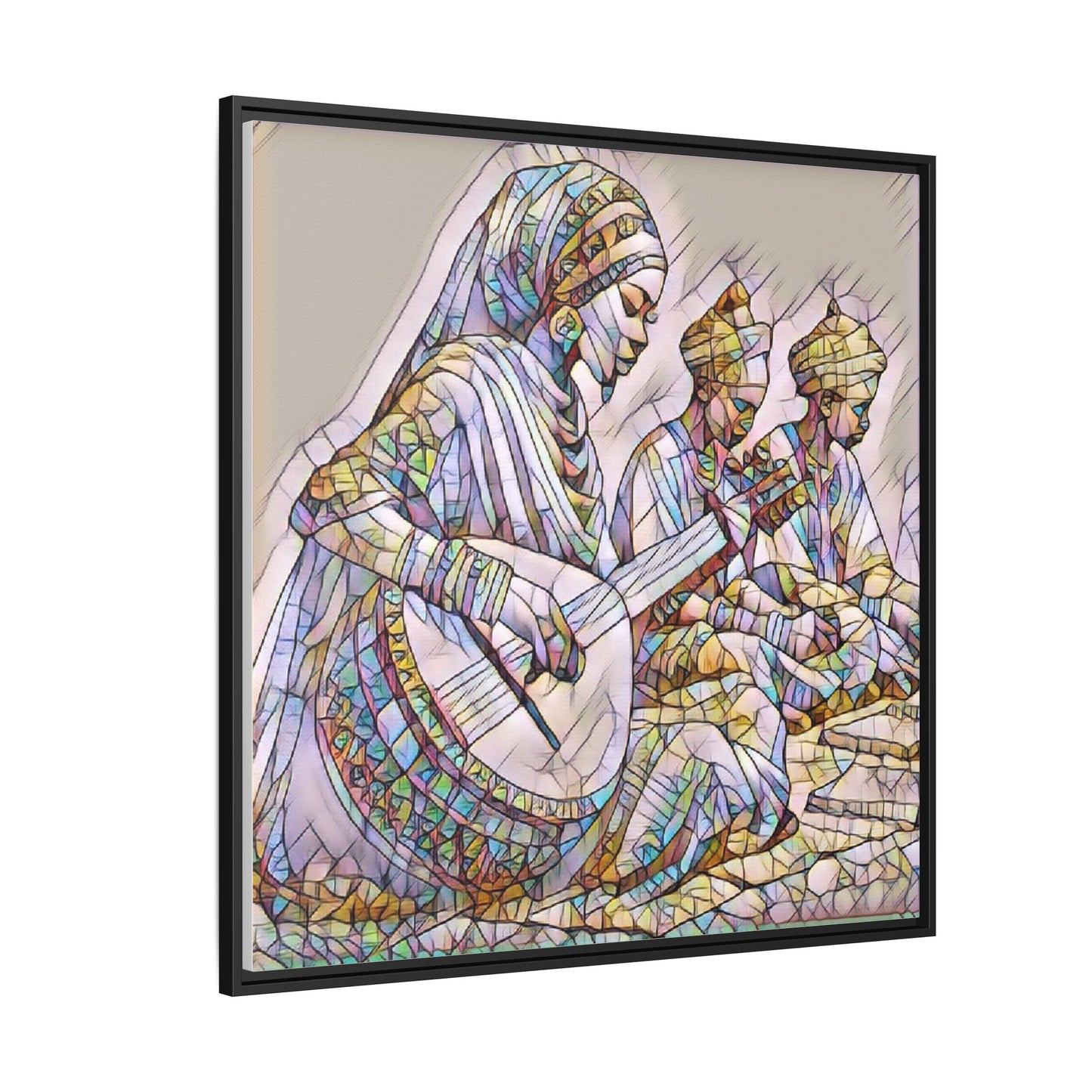 Framed Matte Canvas: Colorful Moroccan Musicians Wall Art