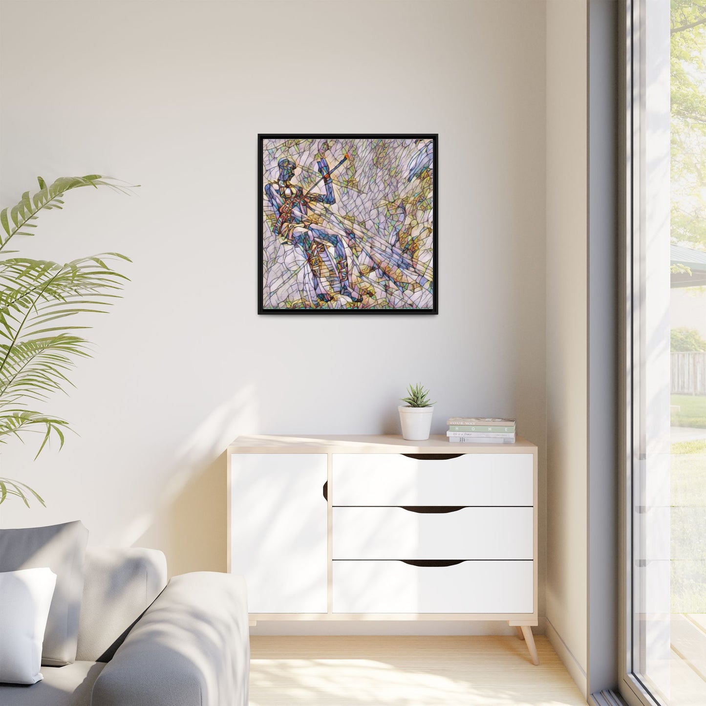 Abstract Stained-Glass Warrior Framed Canvas