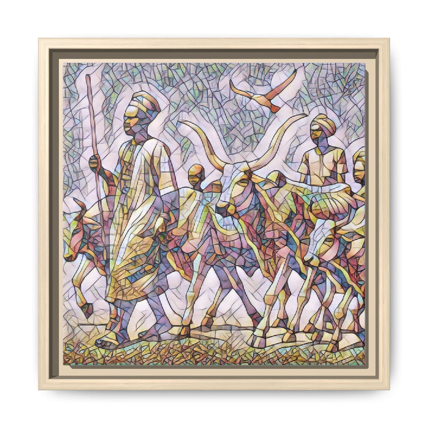 Framed Matte Canvas: Colorful African Herdsmen Art Print