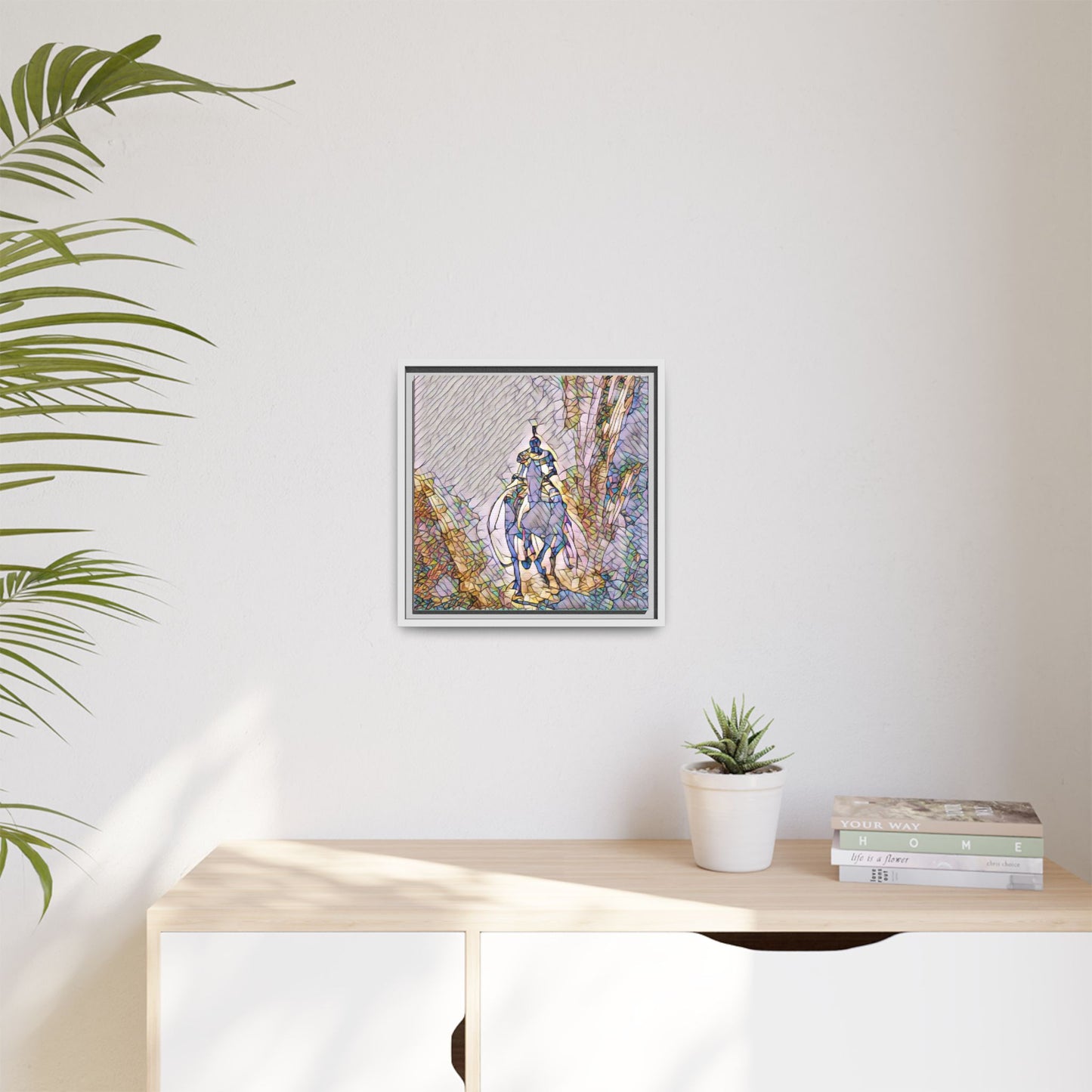 Stained-Glass Knight Matte Framed Canvas Wall Art