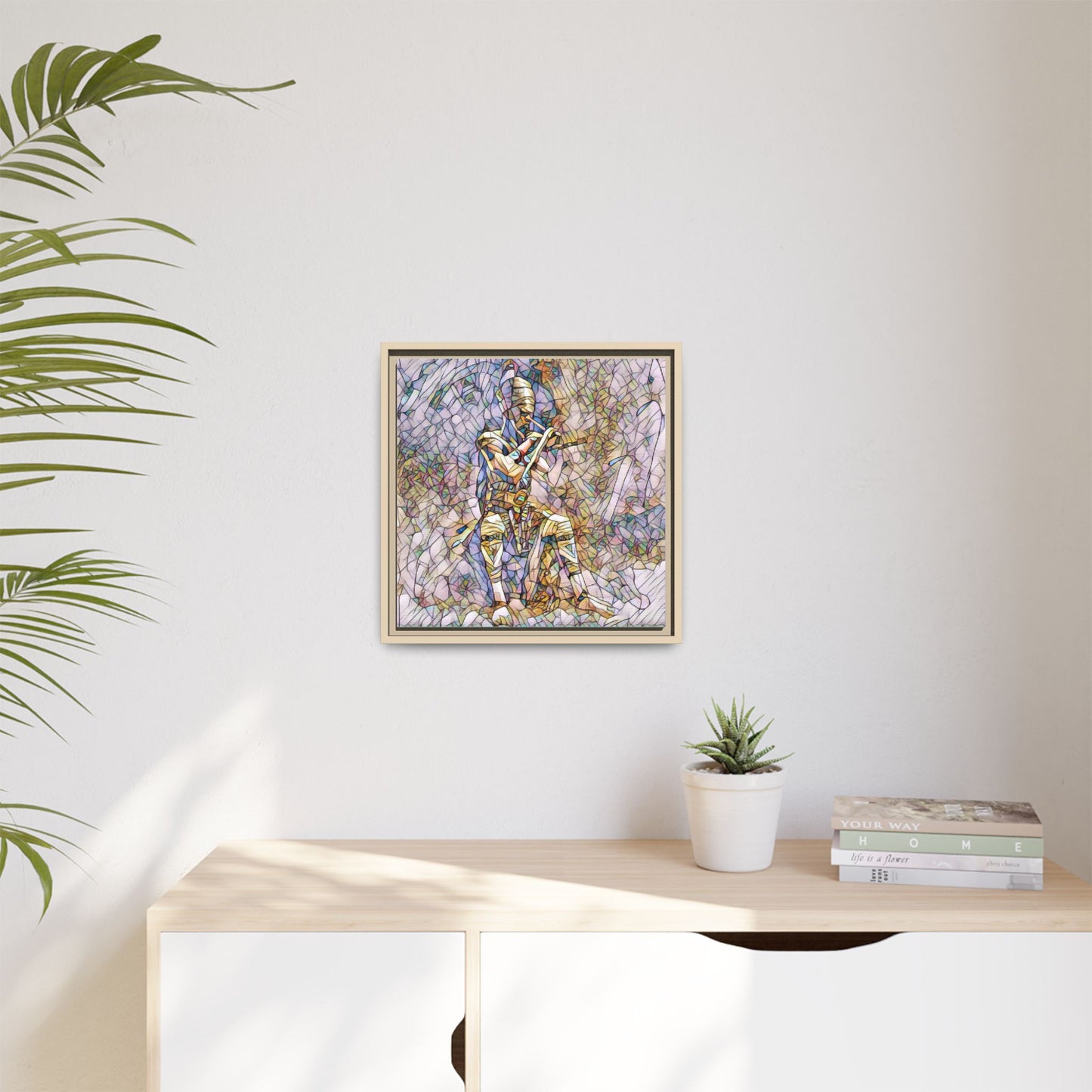 Framed Matte Canvas - Stained Glass Knight Artwork