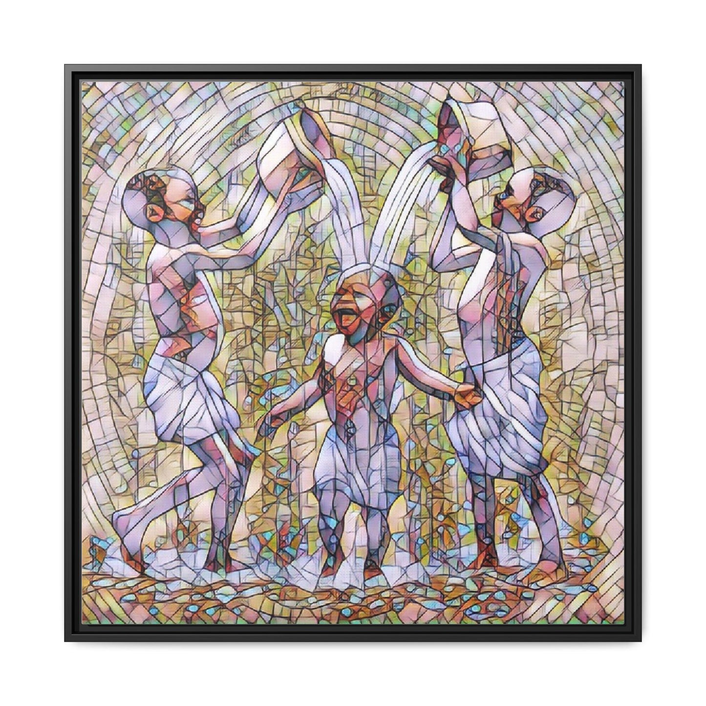 Framed Matte Canvas Art – Joyful Water Dance Family Stained-Glass Print