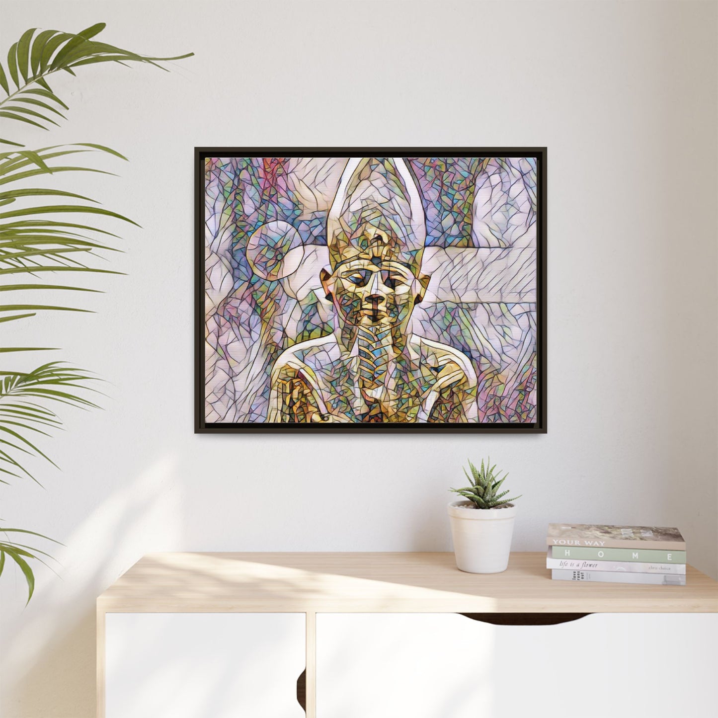 Egyptian Pharaoh Stained-Glass Style Matte Canvas Print, Framed