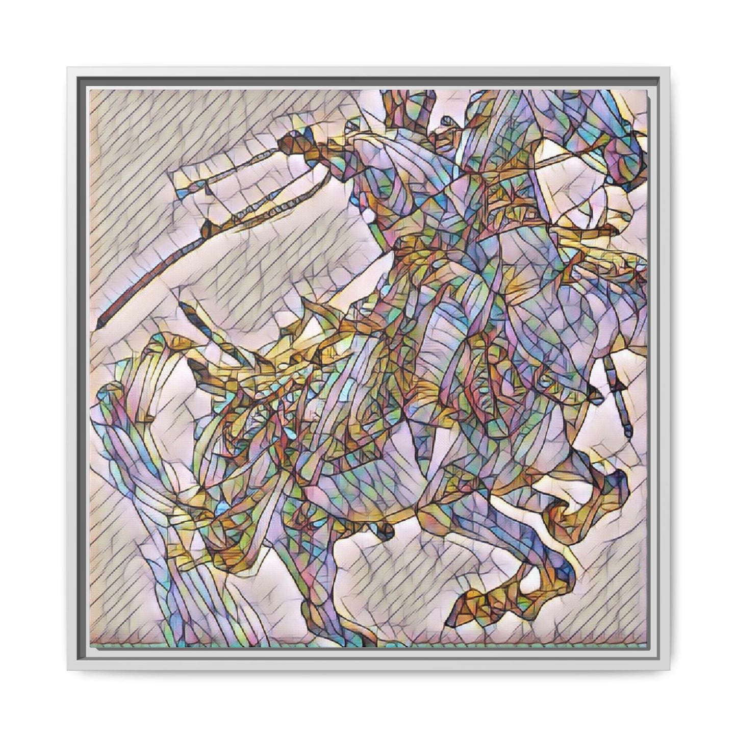 Framed Abstract Stained-Glass Horse Canvas