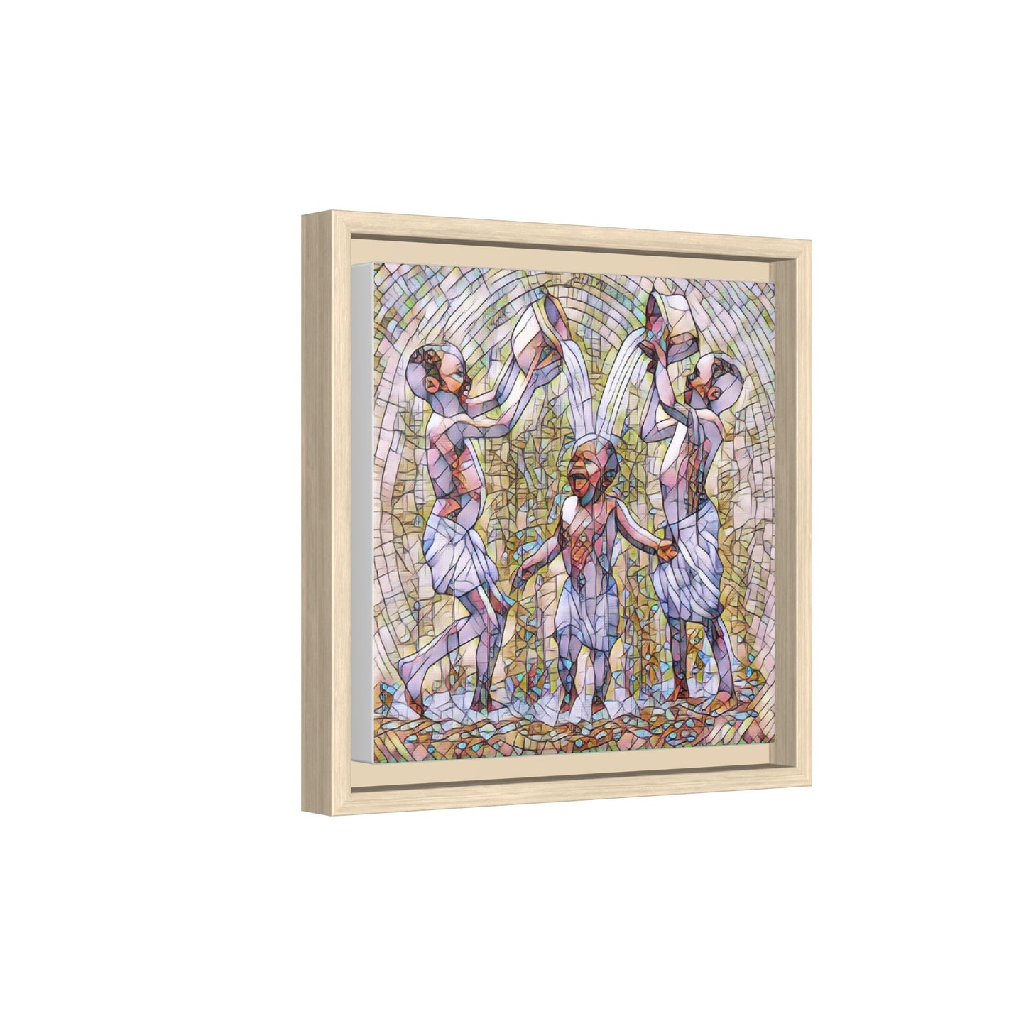 Framed Matte Canvas Art – Joyful Water Dance Family Stained-Glass Print