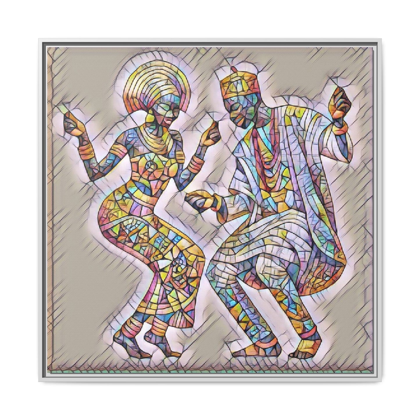Afrobeat Dancers Framed Canvas Art — Colorful Mosaic African Dance Print