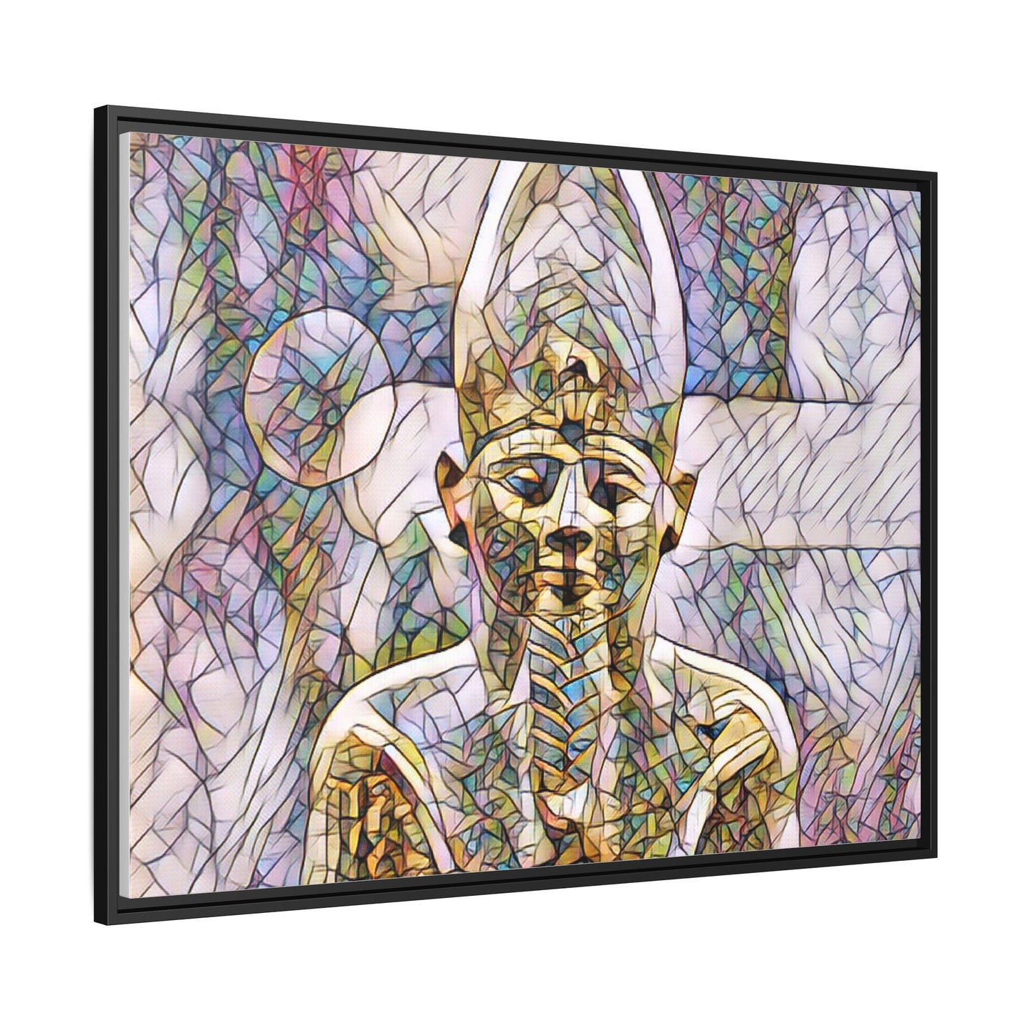 Egyptian Pharaoh Stained-Glass Style Matte Canvas Print, Framed