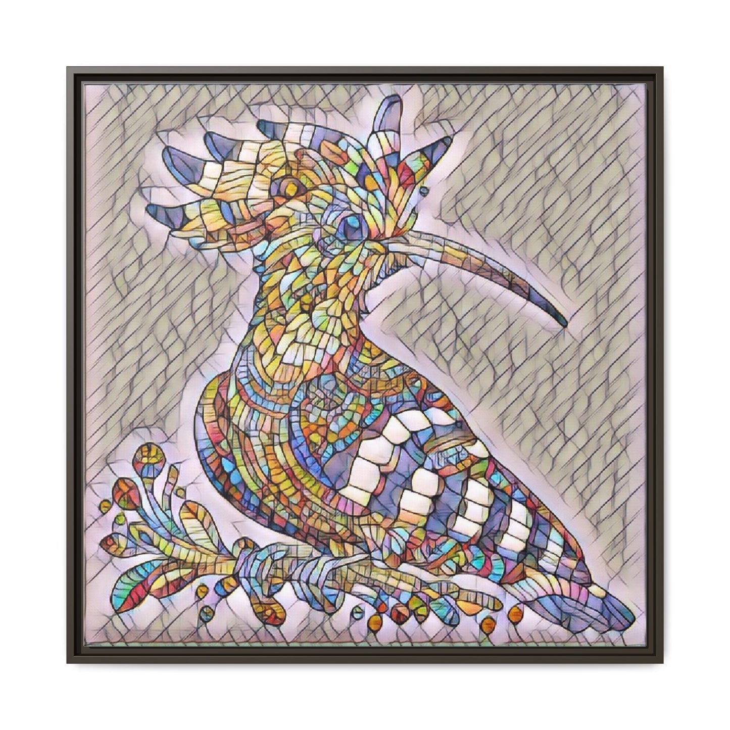 Colorful Mosaic Bird Matte Framed Canvas Wall Art