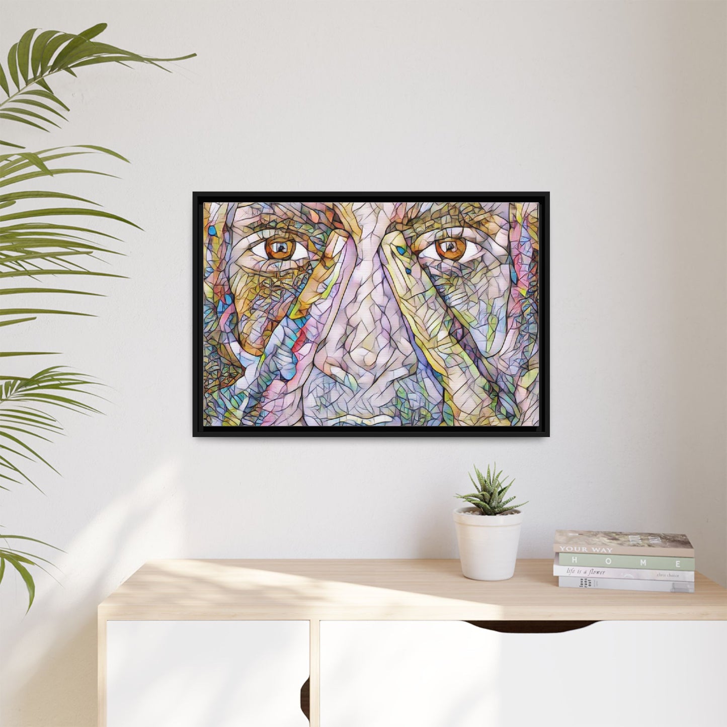 Abstract Stained-Glass Face Matte Canvas Framed Wall Art