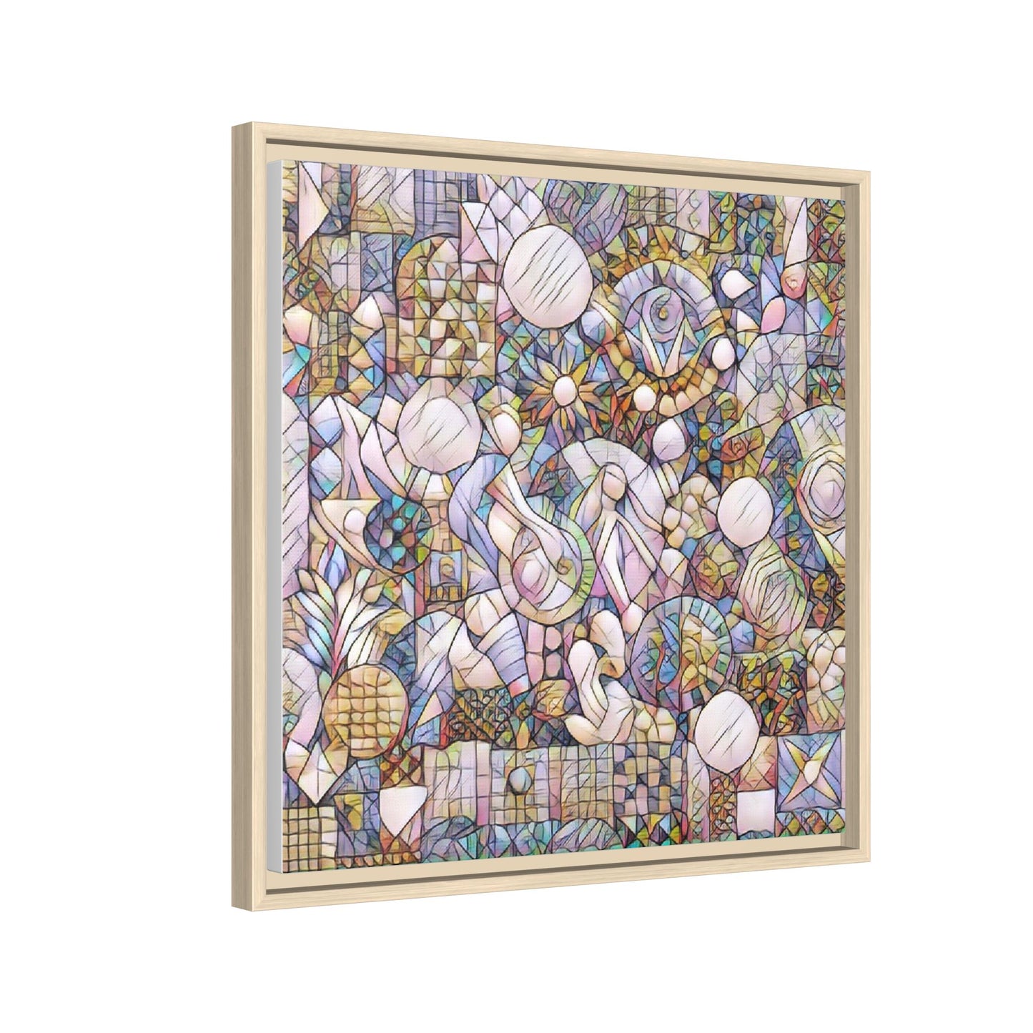 Abstract Geometric Mosaic Framed Canvas — Multicolor Modern Wall Art