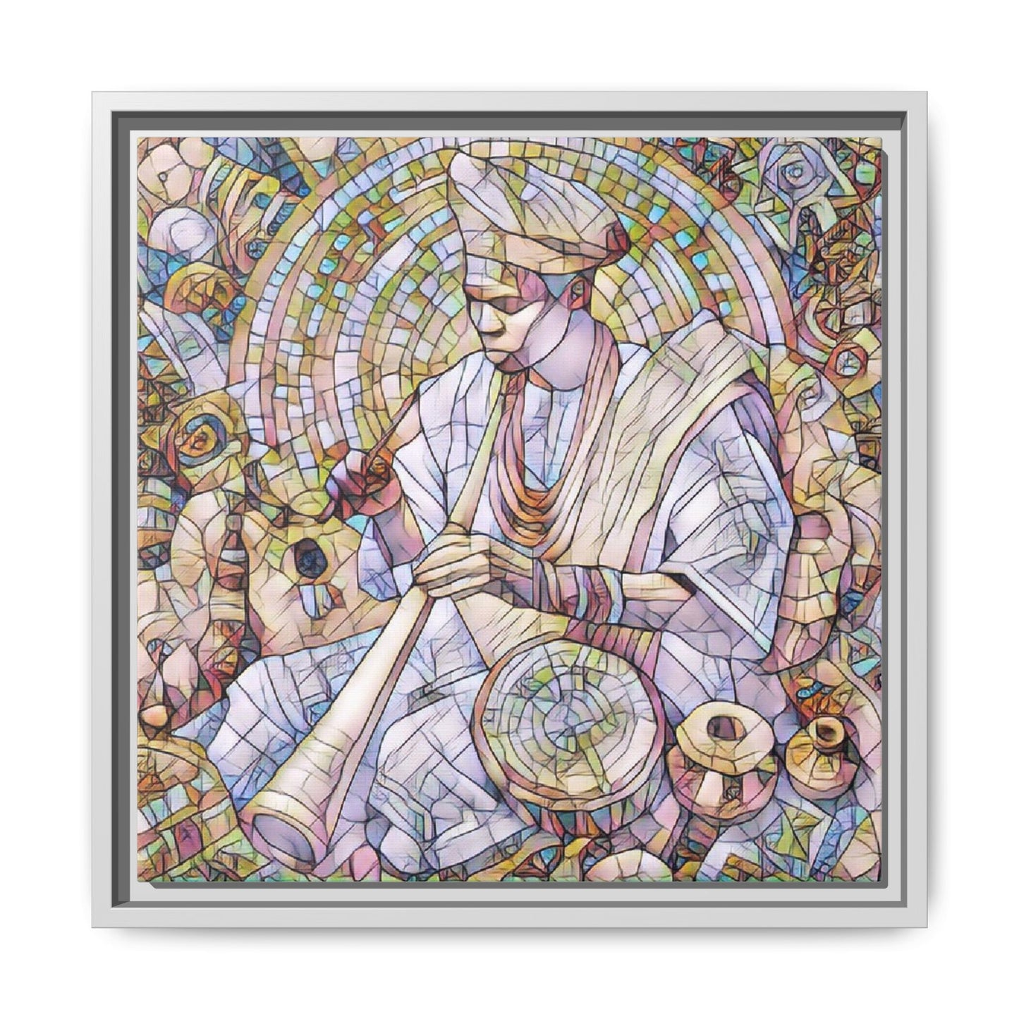 Framed Matte Canvas Print — African Drummer Mosaic Art
