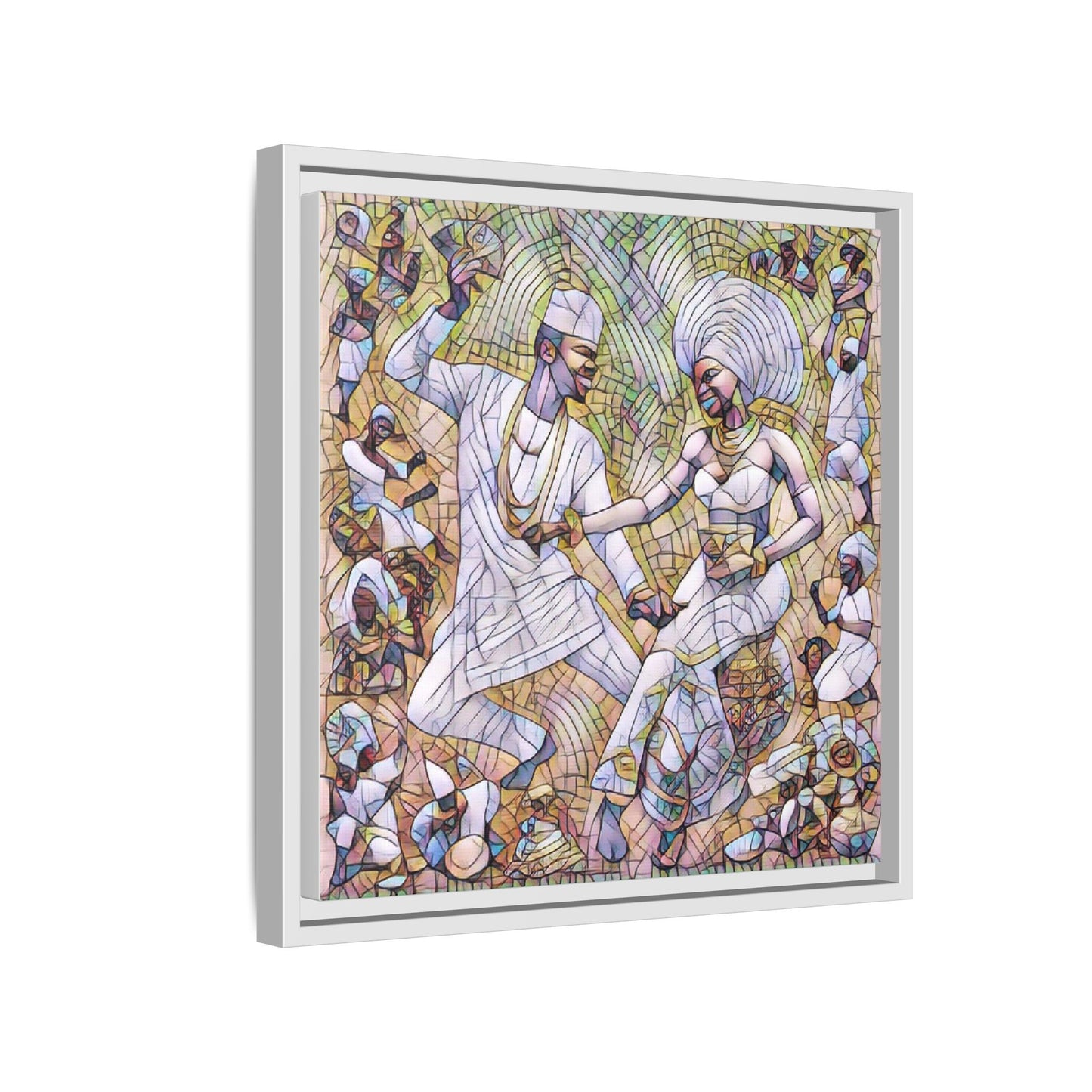 Afrobeat Celebration Matte Framed Canvas — Vibrant Dancers Wall Art
