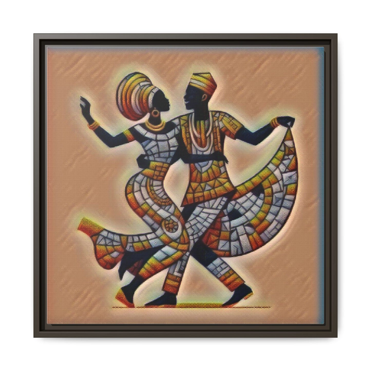 Framed African Dance Mosaic Art Print — Matte Canvas Wall Decor