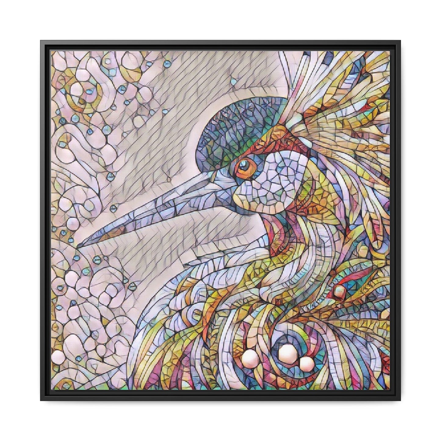 Colorful Stained-Glass Heron Matte Canvas Framed Wall Art