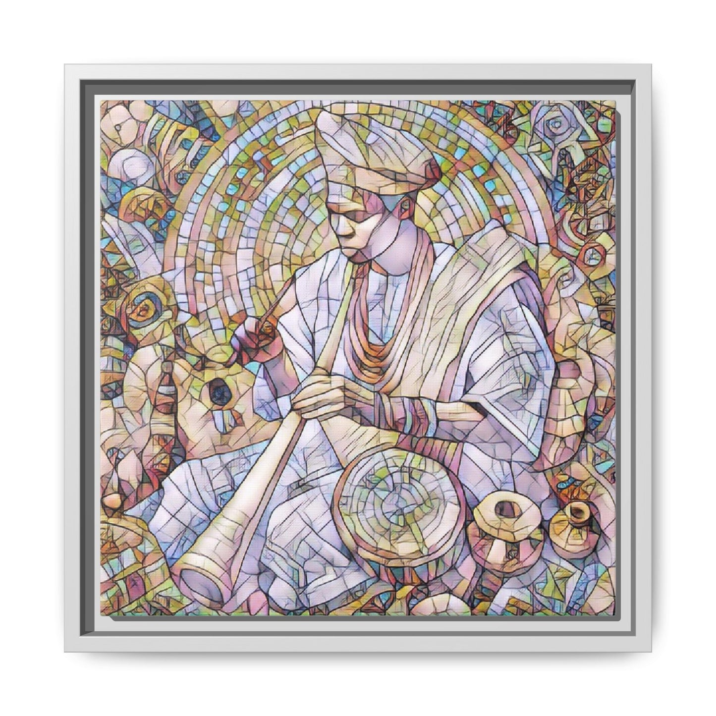 Framed Matte Canvas Print — African Drummer Mosaic Art