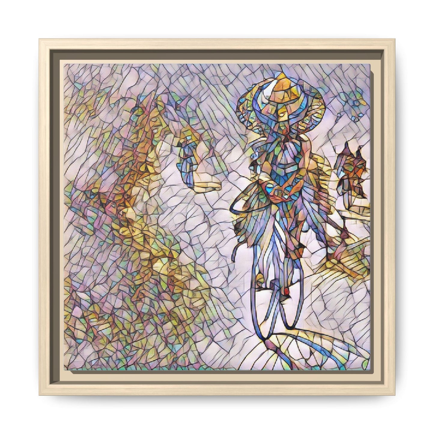 Abstract Cyclist Stained-Glass Art Print — Framed Matte Canvas