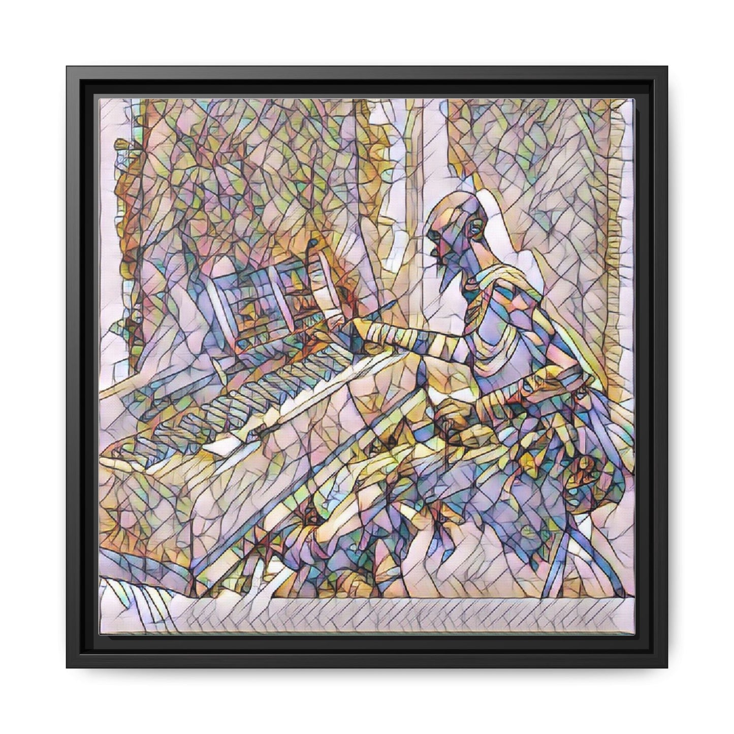 Framed Matte Canvas Art — Colorful Abstract Musician at Piano
