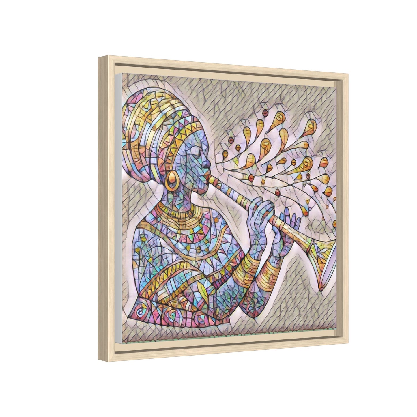 Framed Matte Canvas Art – Colorful African Musician Trumpet Print