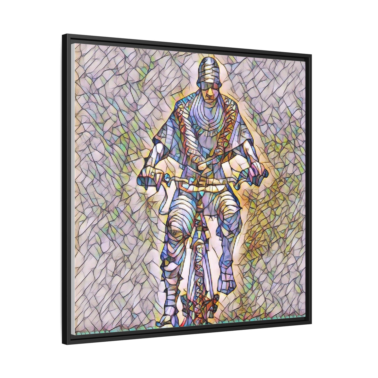 Framed Matte Canvas Art - Stylized Cyclist Illustration