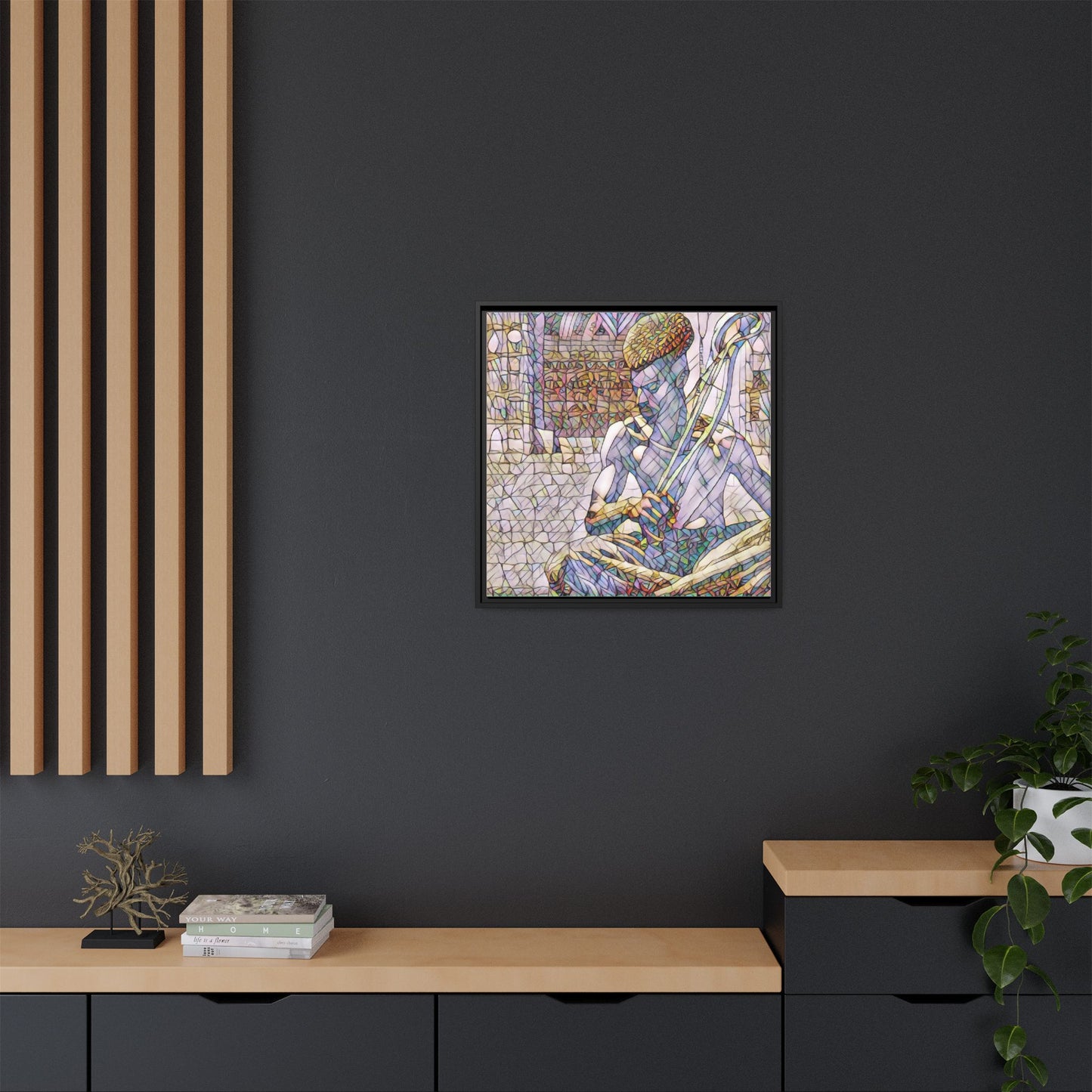 Framed Matte Canvas Art – Stained-Glass Style Musician Print