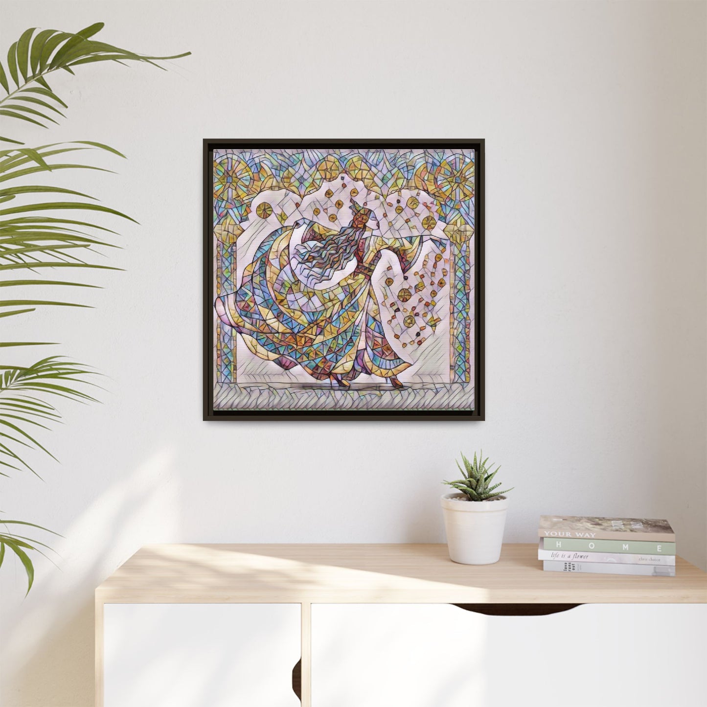 Stained Glass Dancing Dervish Framed Canvas Art