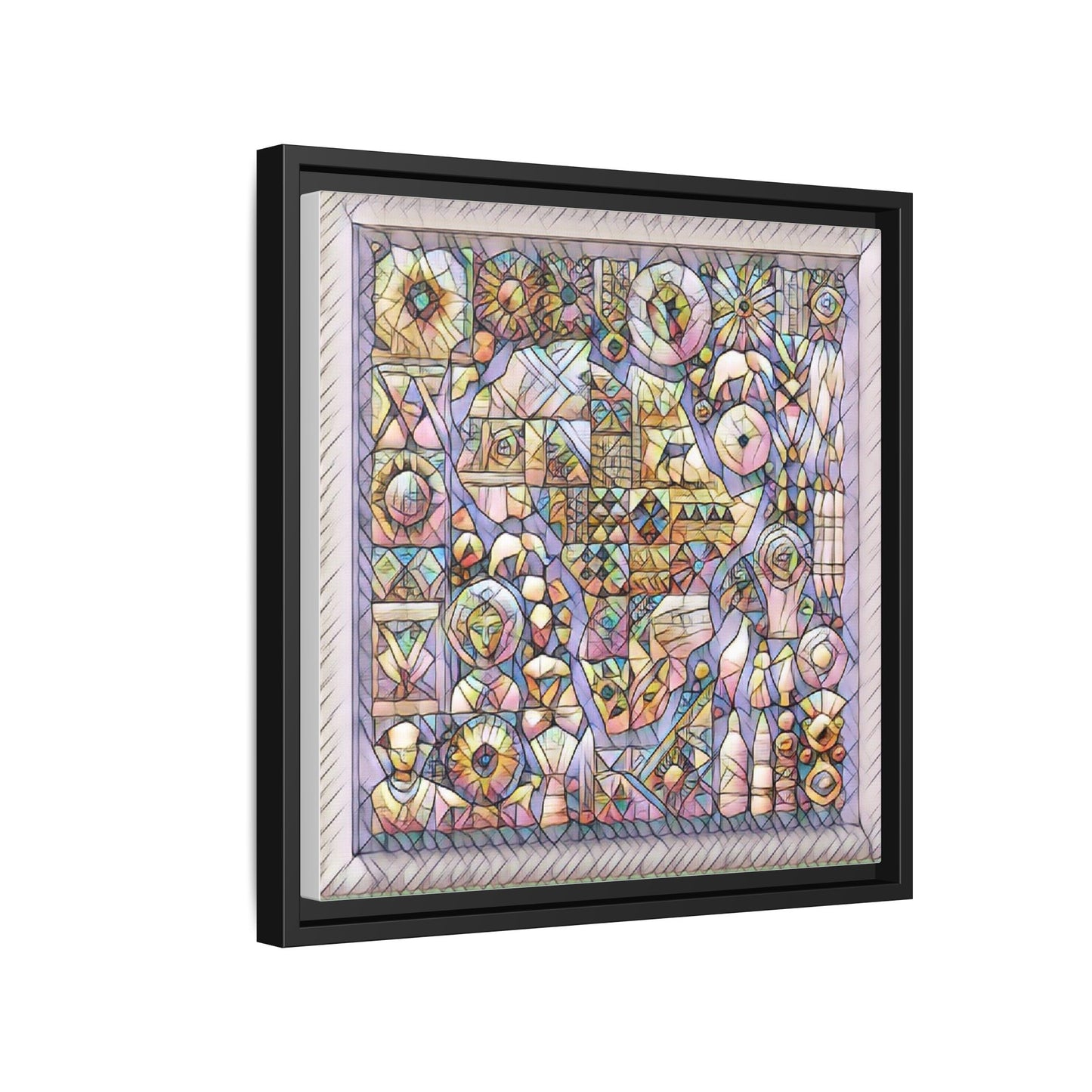 Framed Abstract Mosaic Matte Canvas Art — Pastel Geometric Wall Decor