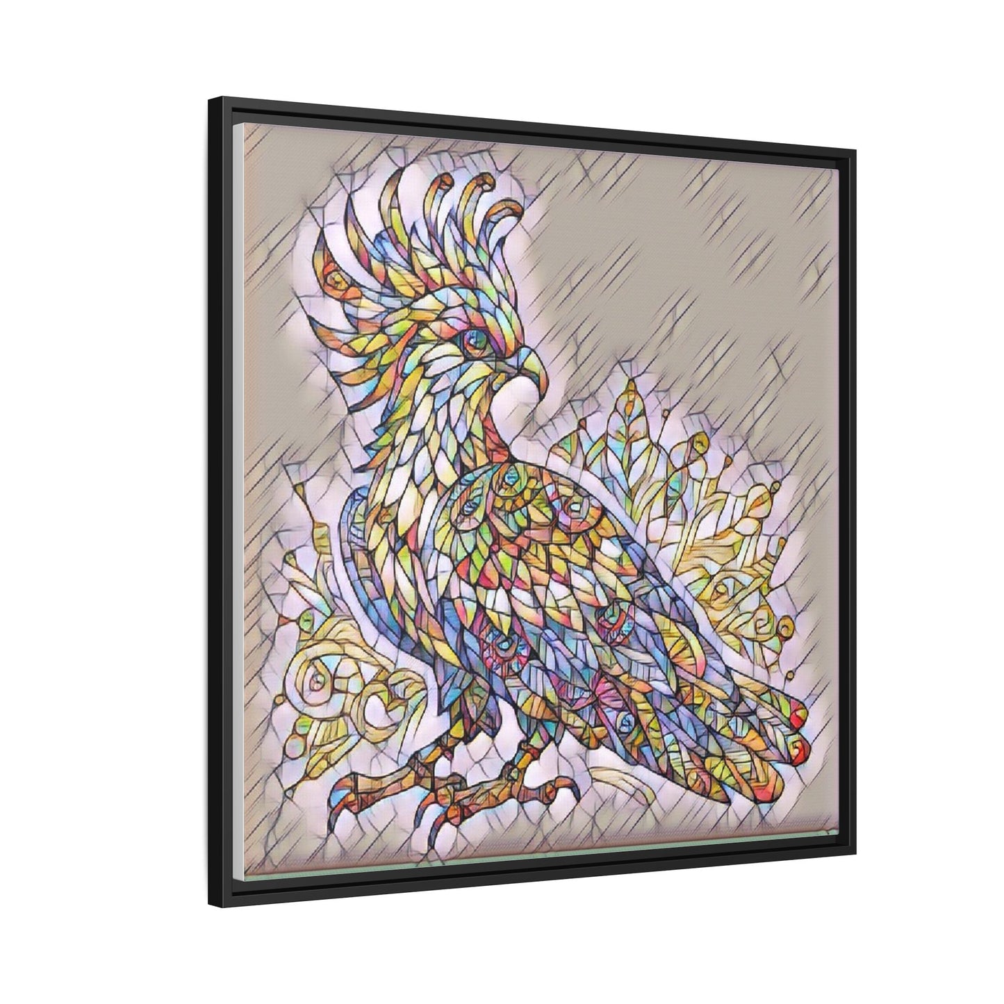 Colorful Stained-Glass Cockatoo Matte Framed Canvas